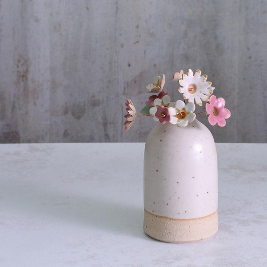 Fuchsia, White and Gold Ceramic Flower Bouquet