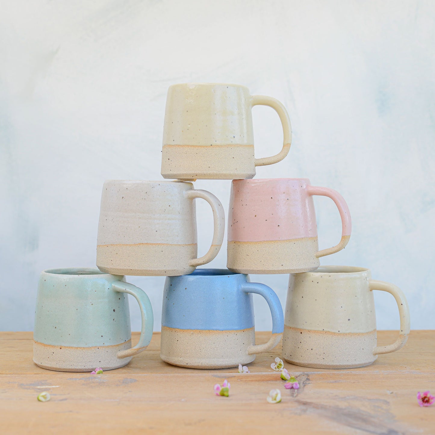 Ceramic Mug in White, Yellow, Pink, Blue and Green