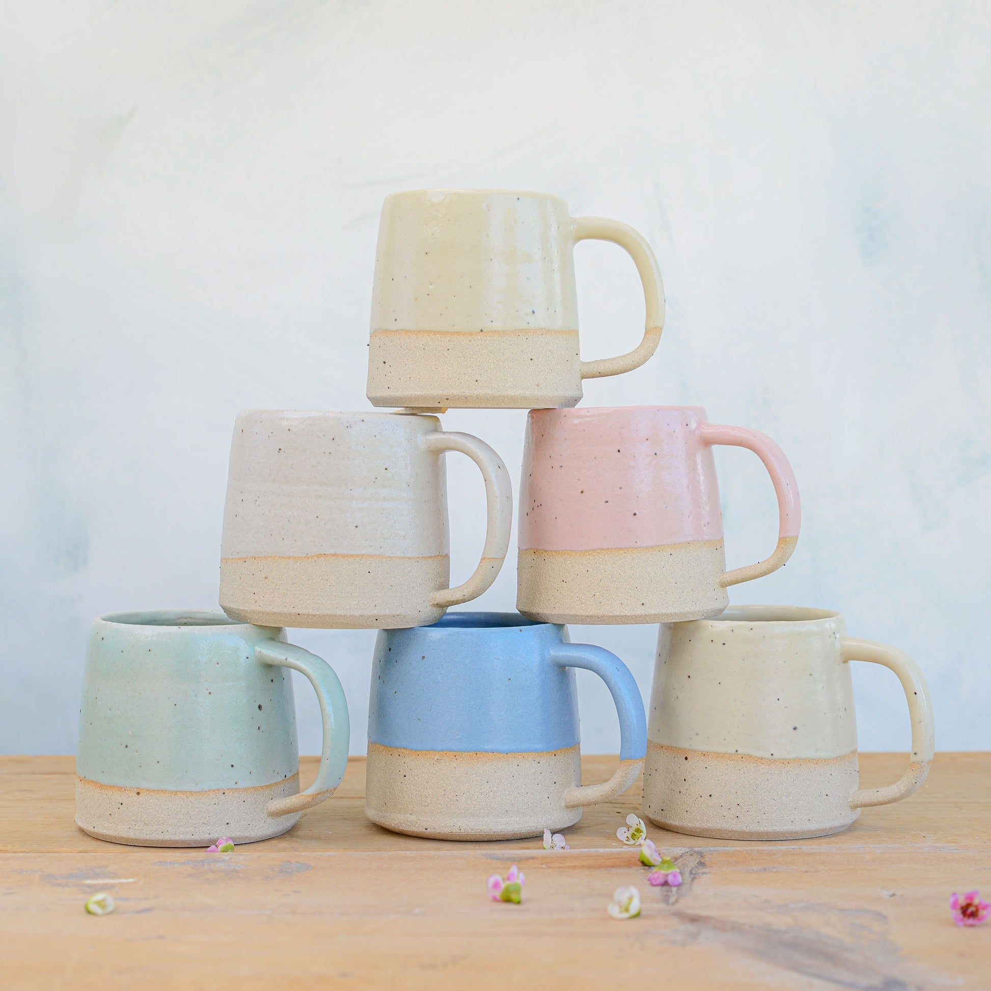 Ceramic Mug in White, Yellow, Pink, Blue and Green