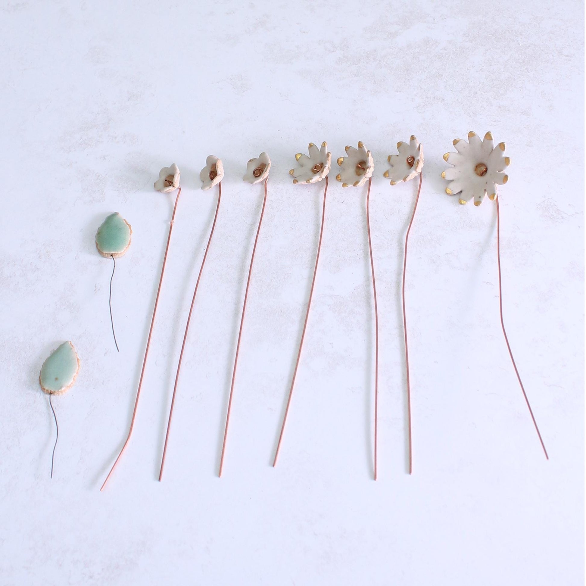 White and Gold Ceramic Flower Bouquet Small