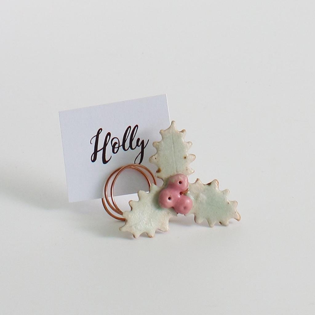 Handmade Ceramic Holly Decoration - Christmas Napkin Ring & Table Ornament