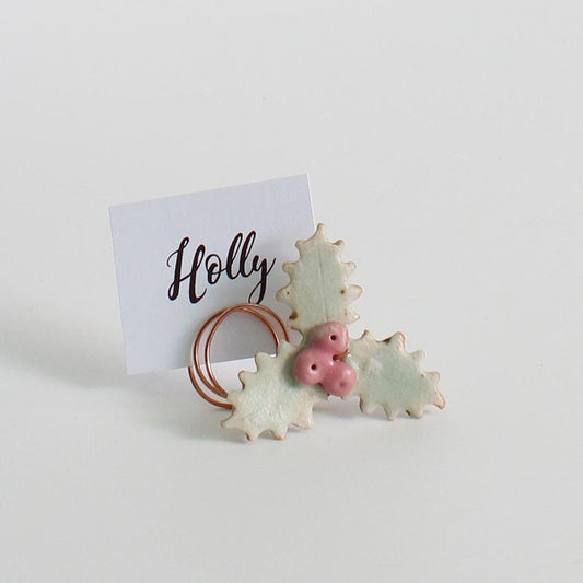 Handmade Ceramic Holly Decoration - Christmas Napkin Ring & Table Ornament