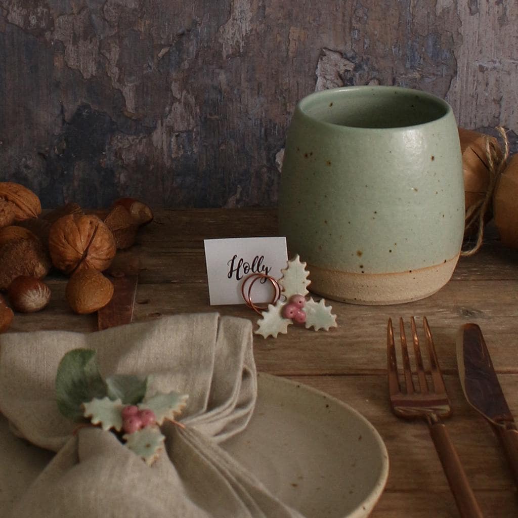 Handmade Ceramic Holly Decoration - Christmas Napkin Ring & Table Ornament