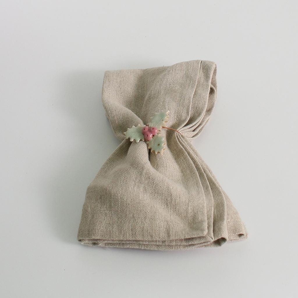 Handmade Ceramic Holly Decoration - Christmas Napkin Ring & Table Ornament