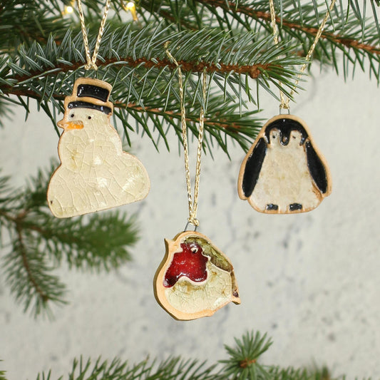 Handmade Ceramic Christmas Decorations – Penguin, Robin & Snowman