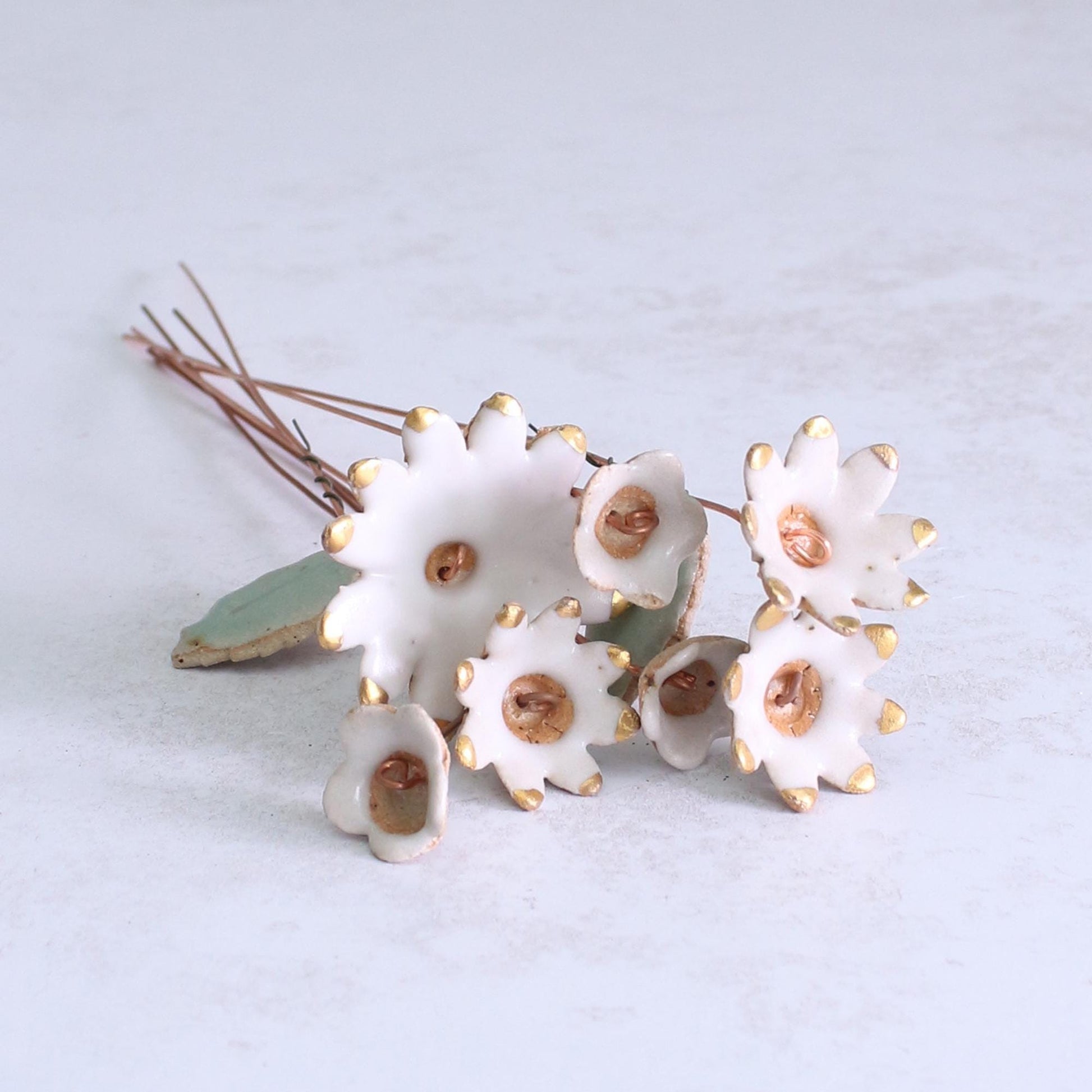 White and Gold Ceramic Flower Bouquet Small