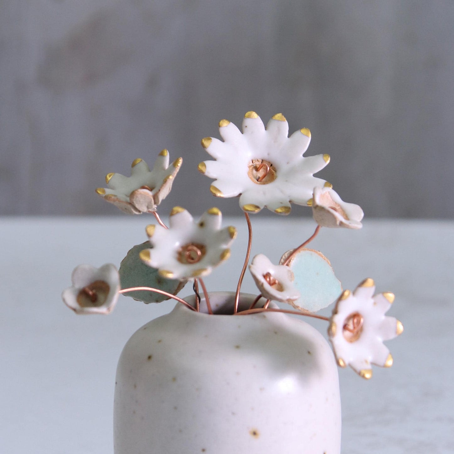 White and Gold Ceramic Flower Bouquet Small