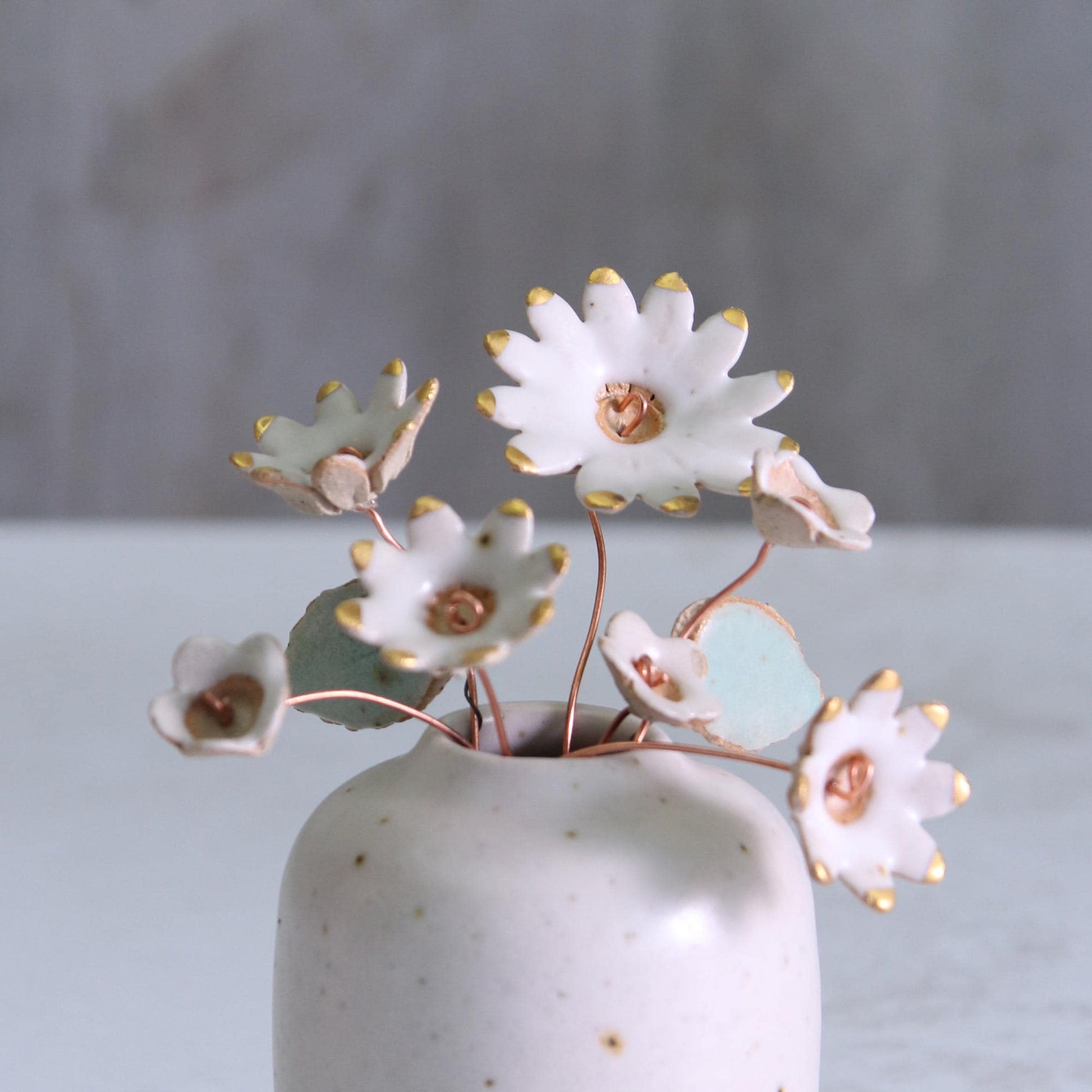 White and Gold Ceramic Flower Bouquet Small