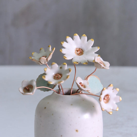White and Gold Ceramic Flower Bouquet Small