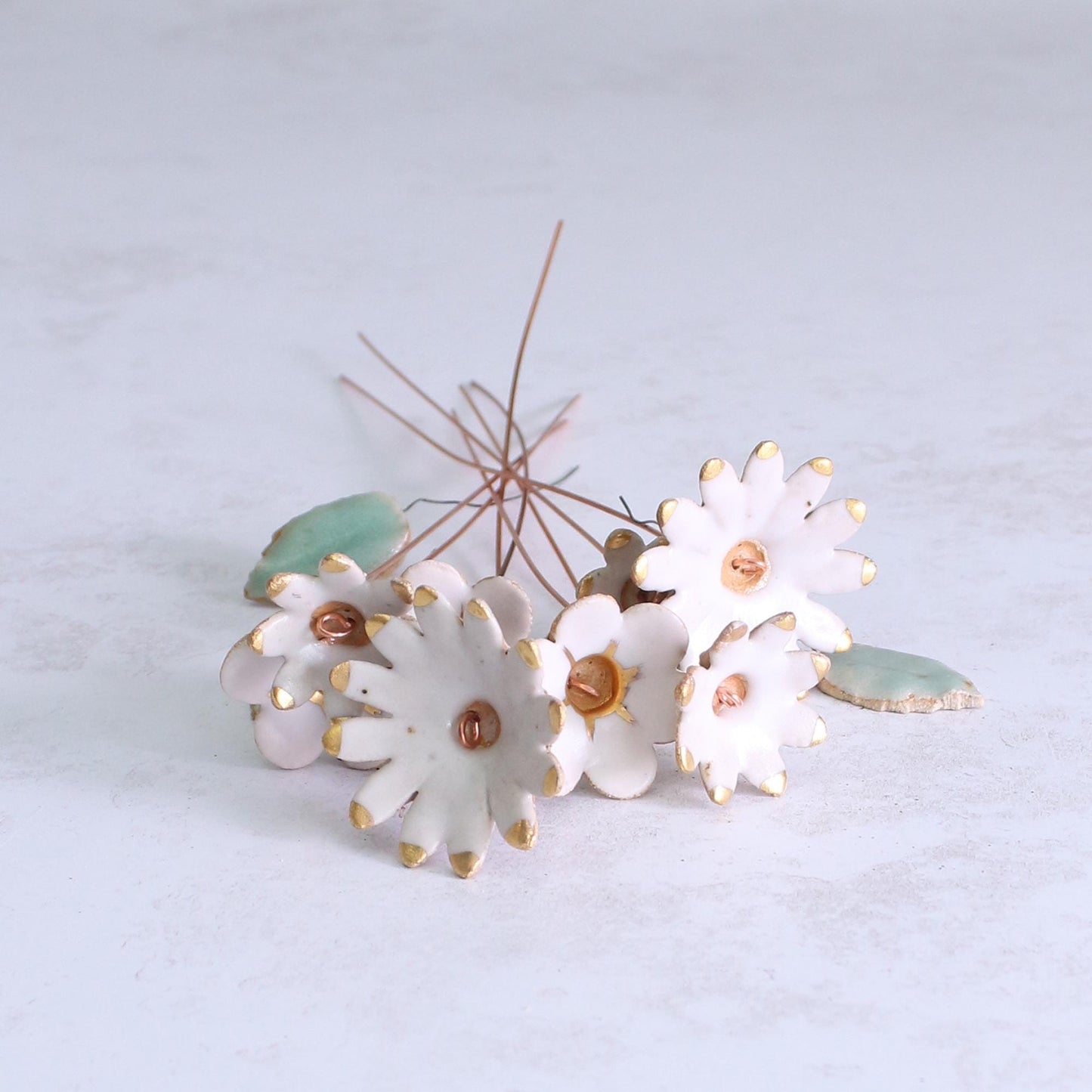 White and Gold Ceramic Flower Bouquet Large
